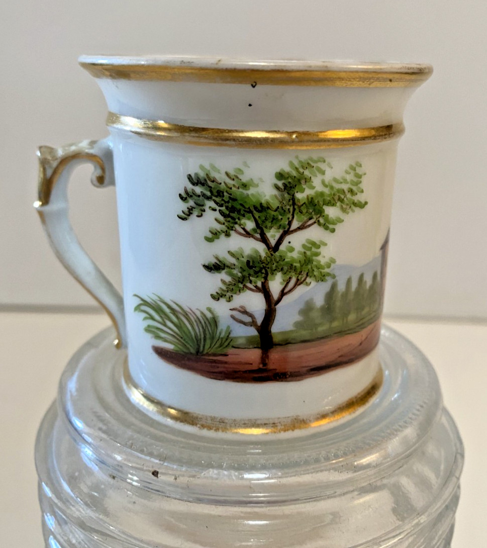Vtg Antique Porcelain Teacup Hand Painted Scenic Landscape Gold Trim Gilt Handle