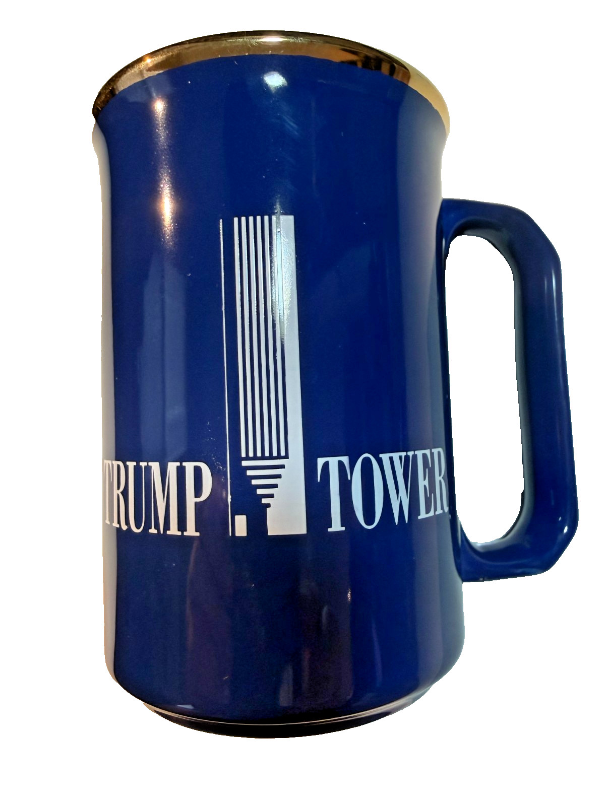 Vintage Trump Tower Cobalt Blue Coffee Mug Gold Rim Tams Made in England - RARE