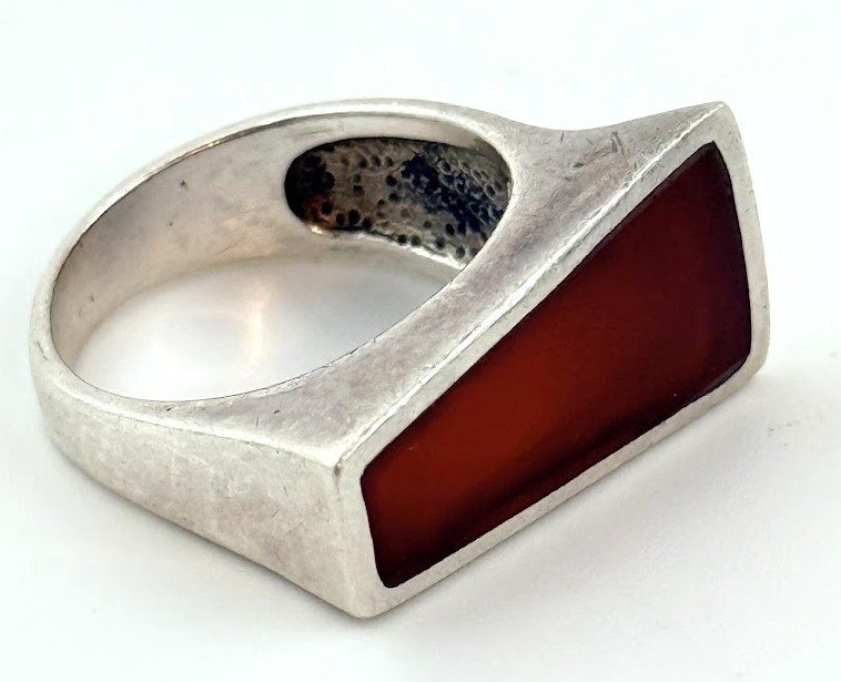 Vtg Sterling Silver Red Stone Modernist Geometric Statement Ring Sz 8.5
