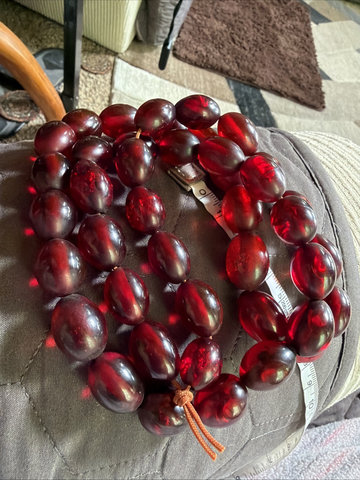 Vtg Rare 106g Red Bakelite Faturan Cherry Juice Amber 42 Beads Tested 32” Vtg Rare 106g Red Bakelite Faturan Cherry Juice Amber 42 Beads Tested 32”