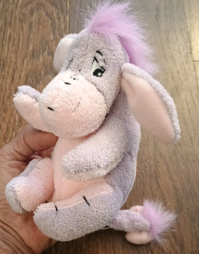 Disney Store Eeyore Plush Fuzzy Pastel Purple/Pink w Hook Loop Tail 6\