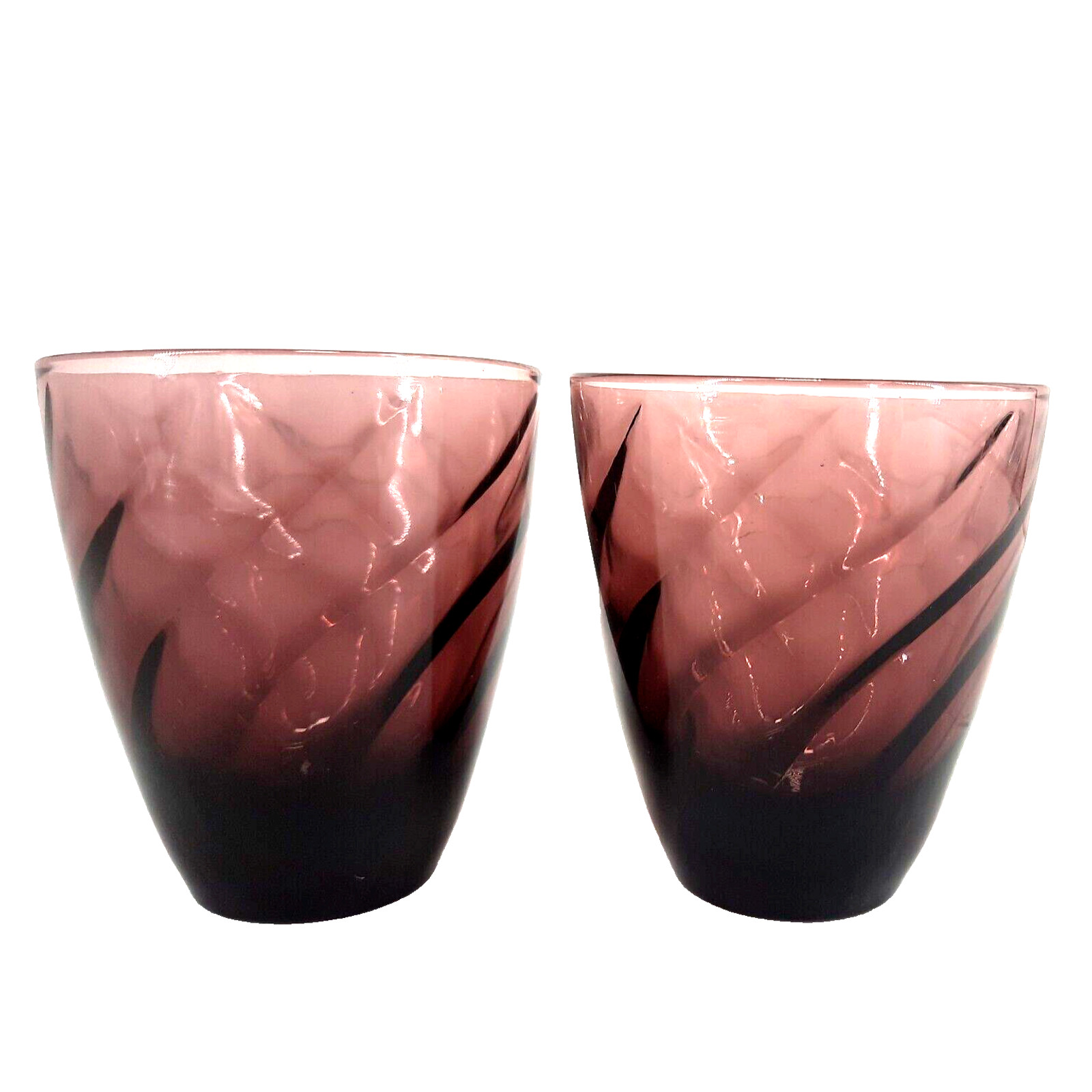 Vintage Hazel Atlas Moroccan Amethyst Swirl Juice Glass 2pc Cocktail MCM 3.5