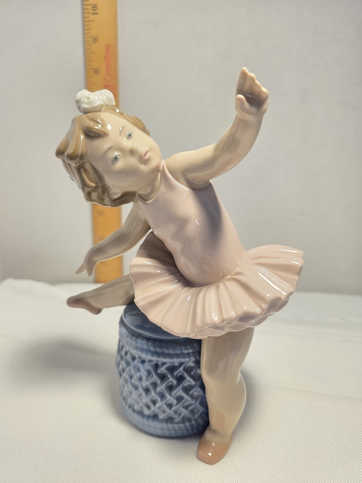 Rare Vintage LLadro Ballerina Child in a Pink Tutu on Blue Ottoman - 1980 Daisa Rare Vintage LLadro Ballerina Child in a Pink Tutu on Blue Ottoman - 1980 Daisa