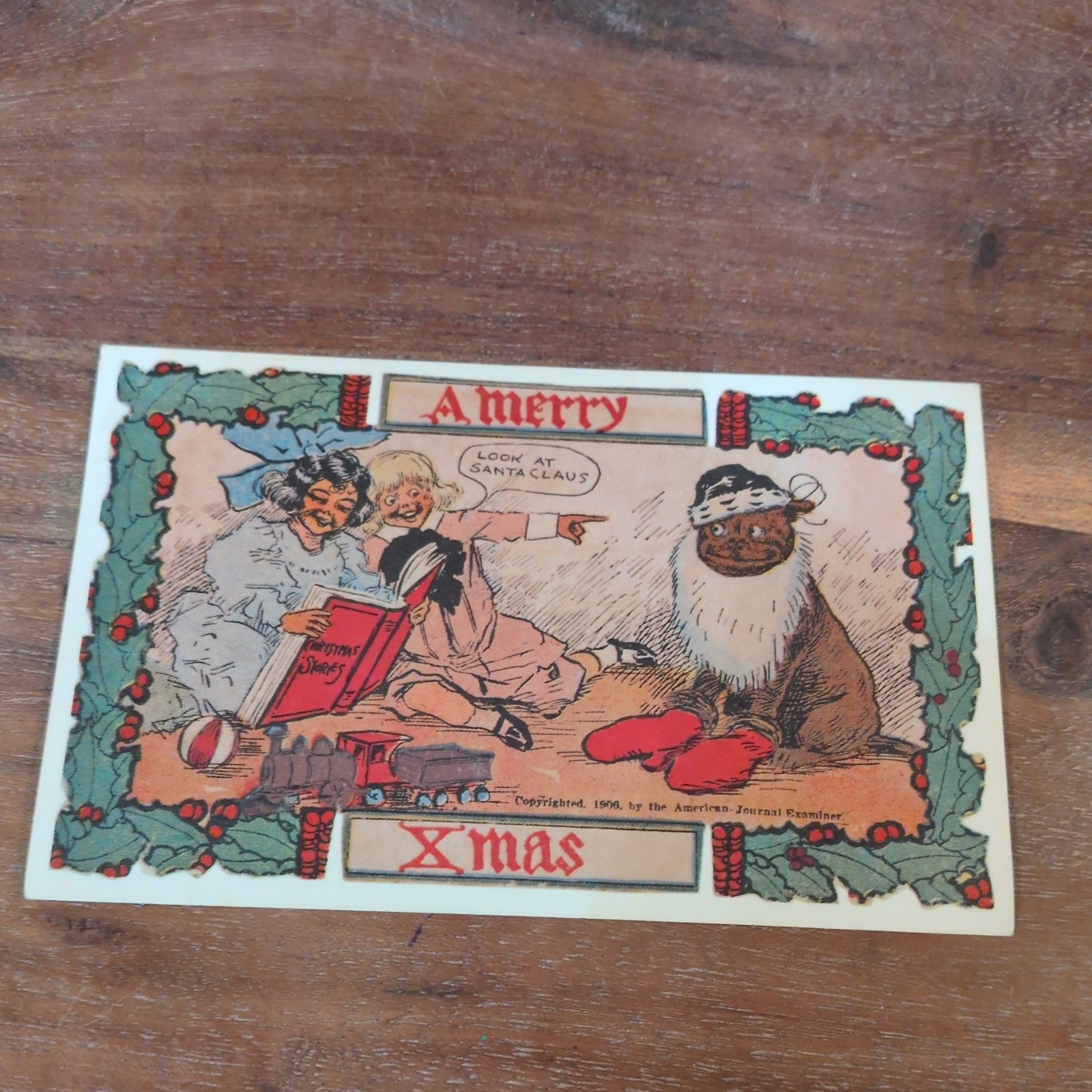 Christmas Dog Santa Claus Girls Comic Undivided Back Postcard 1906 Newspaper Ad