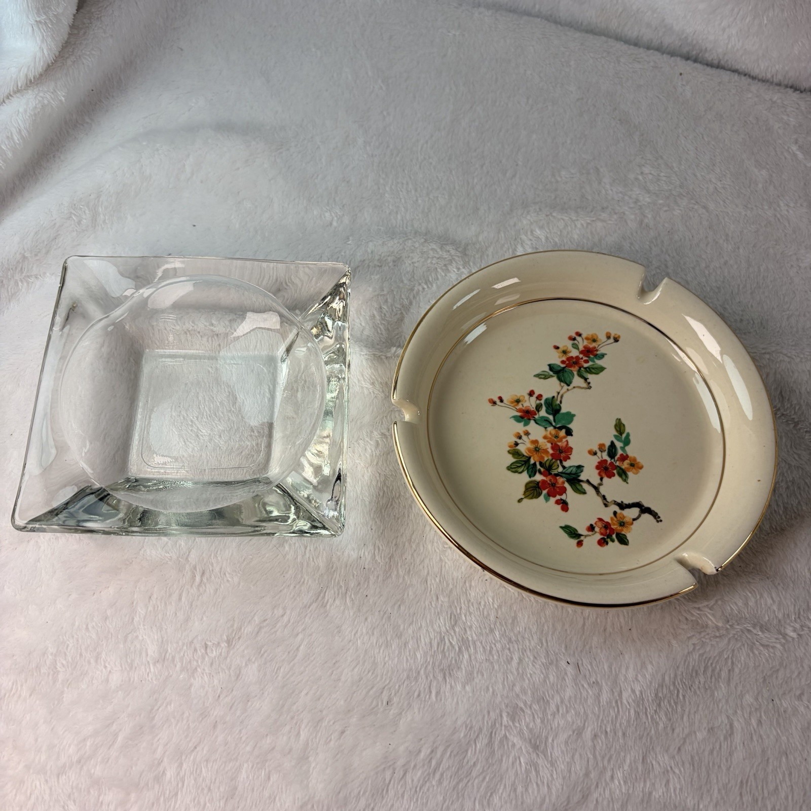 Vintage Ashtray Lot 2 Mid Century Modern Hyalyn Ceramic 118 Anchor Hocking Glass