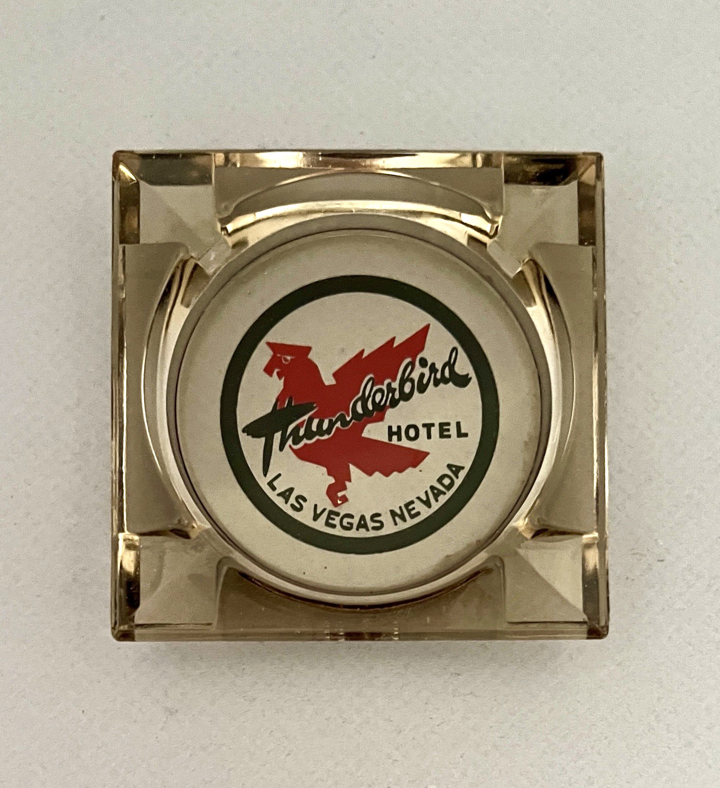 Vintage THUNDERBIRD HOTEL and CASINO Las Vegas Advertising GLASS ASHTRAY 1950s