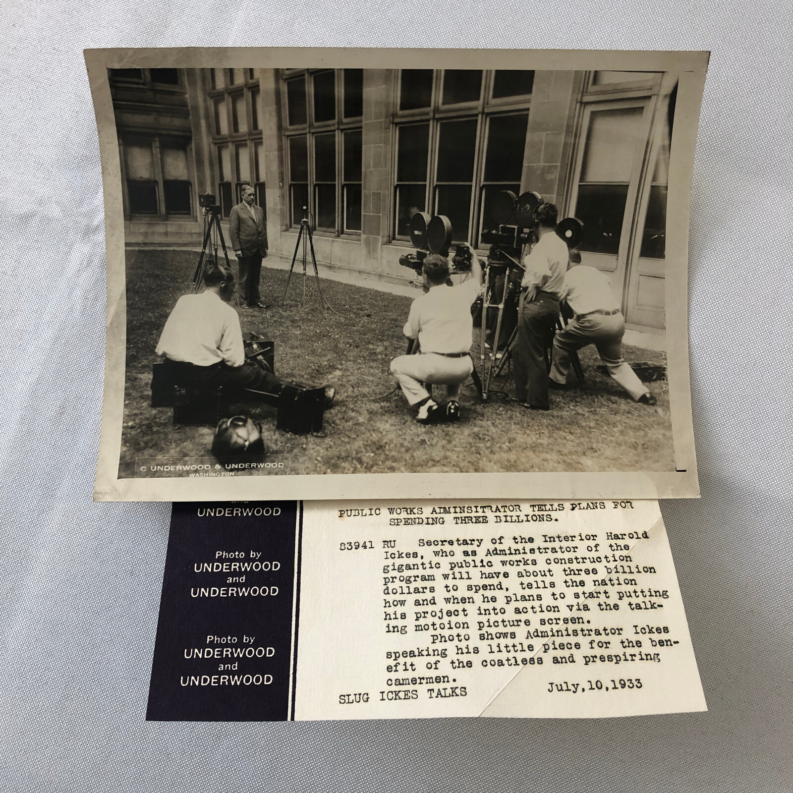 Press Photo Photograph Public Works Administrator on Camera 1933 Underwood Photo