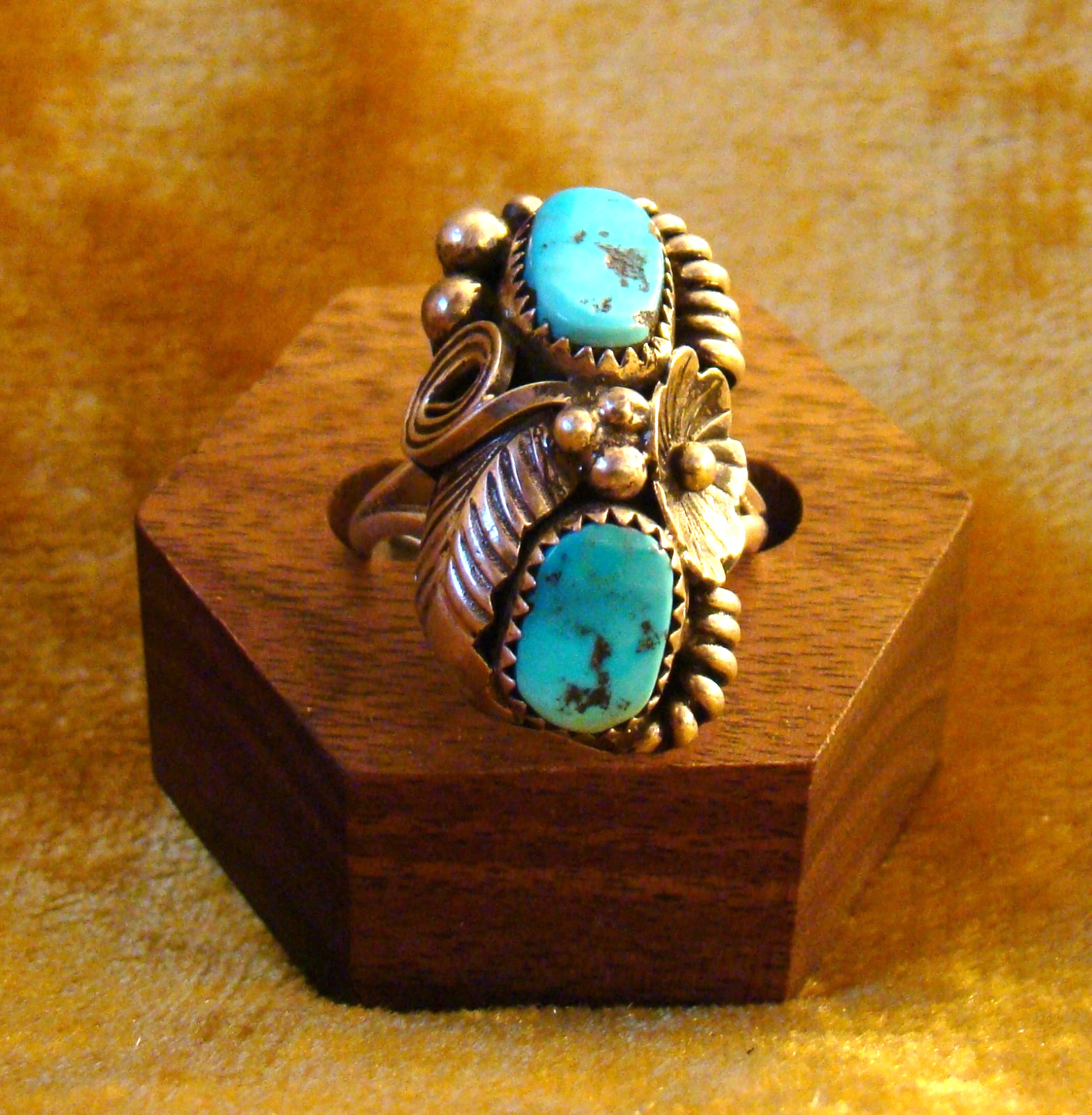 Vintage Sterling Silver Navajo Kingman Turquoise Max Calladitto Ring Size 9.5