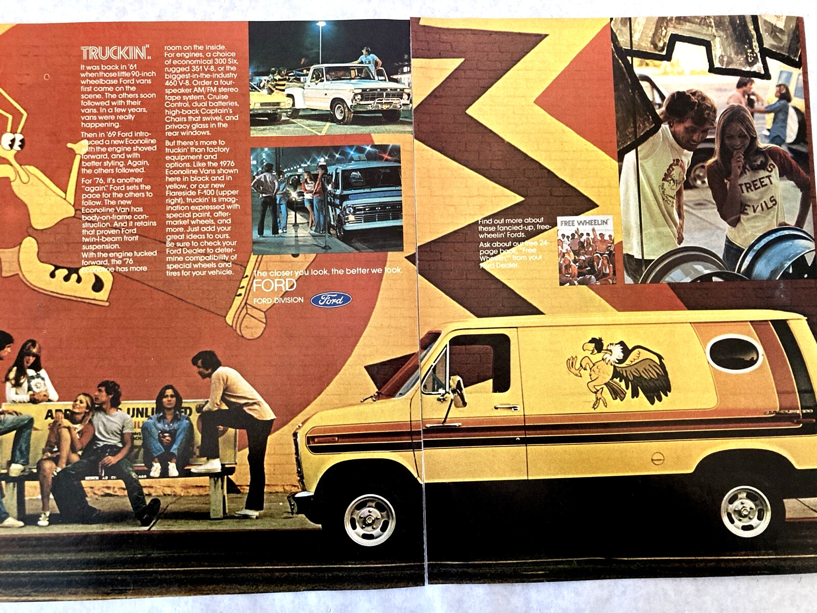 1976 Ford Van Print Ad Two Page Free Wheelin' 1976 Ford Van Print Ad Two Page Free Wheelin'