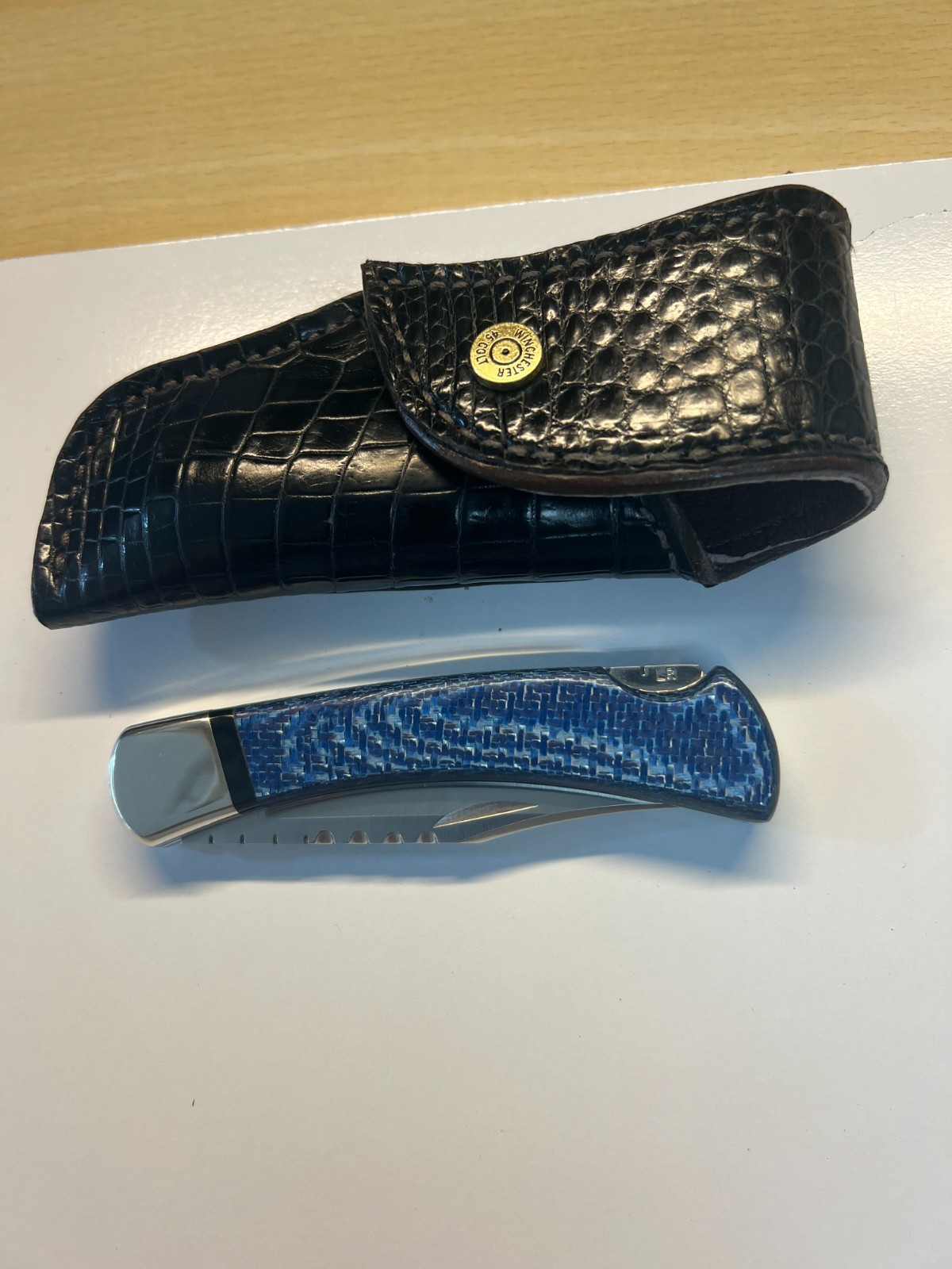 1990 Custom Buck 110 Leroy Remer, Electric Blue Carbon Fiber Scales and Tooling