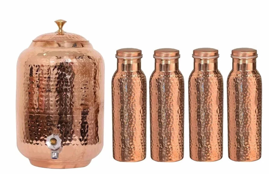 100% Copper Handmade Hammered Pure Copper Water Dispenser Pot 4 Ltr Tank 4Bottle 100% Copper Handmade Hammered Pure Copper Water Dispenser Pot 4 Ltr Tank 4Bottle