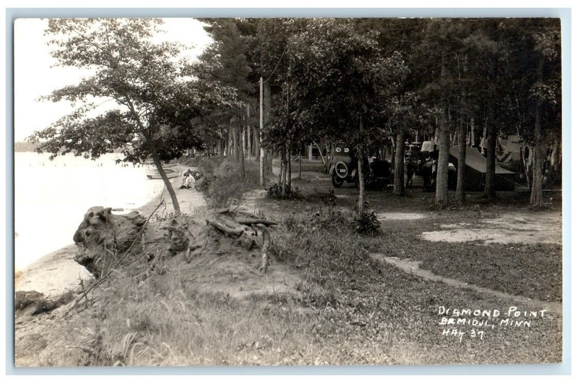 c1930\'s Diamond Point Lake Forest Camp Tent Canoe Bemidji MN RPPC Photo Postcard