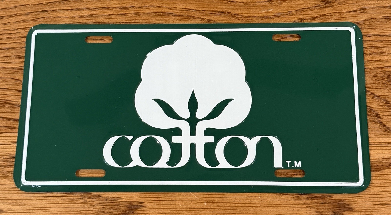 Vintage Cotton Embossed Aluminum License Plate Green Farm Crops Rural South