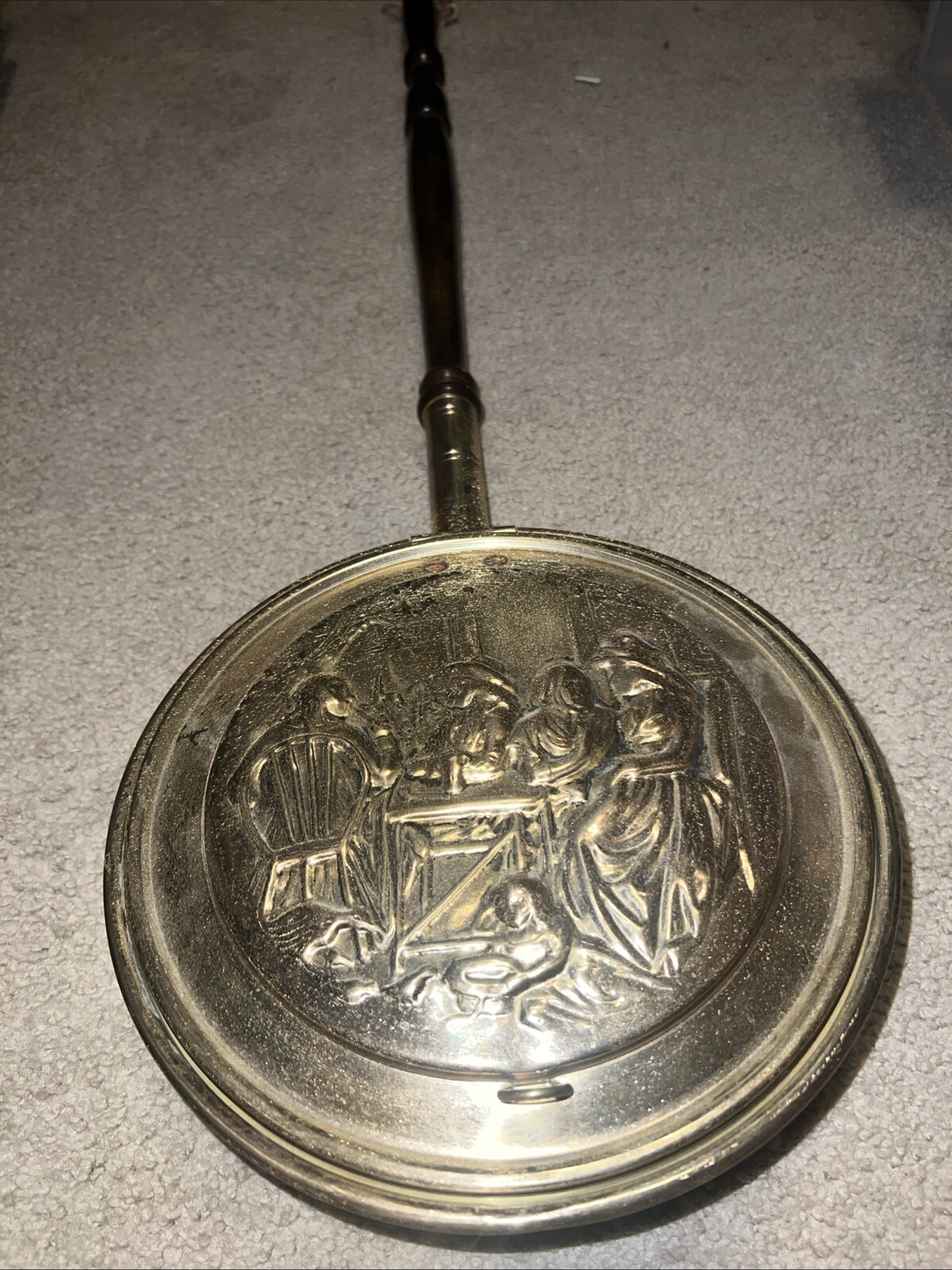 Vintage PEERAGE England Brass & Copper Tavern Scene Bed Warmer 38\