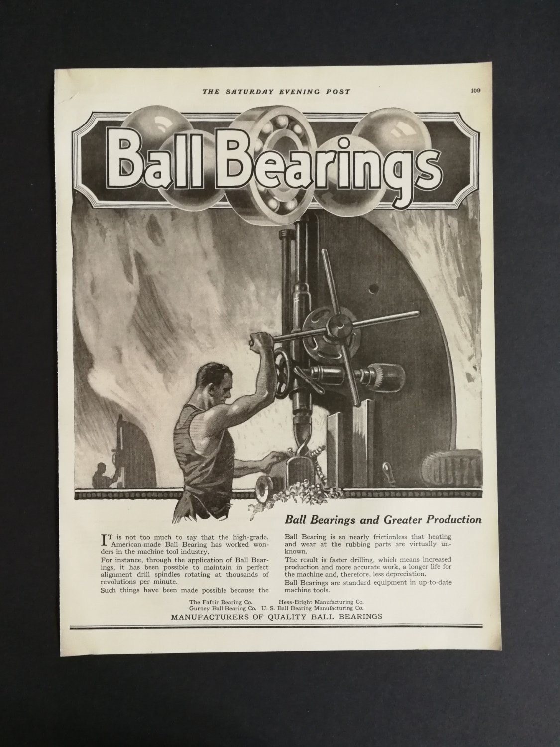 Ball Bearings Vintage 1919 Print Advertisement Ad
