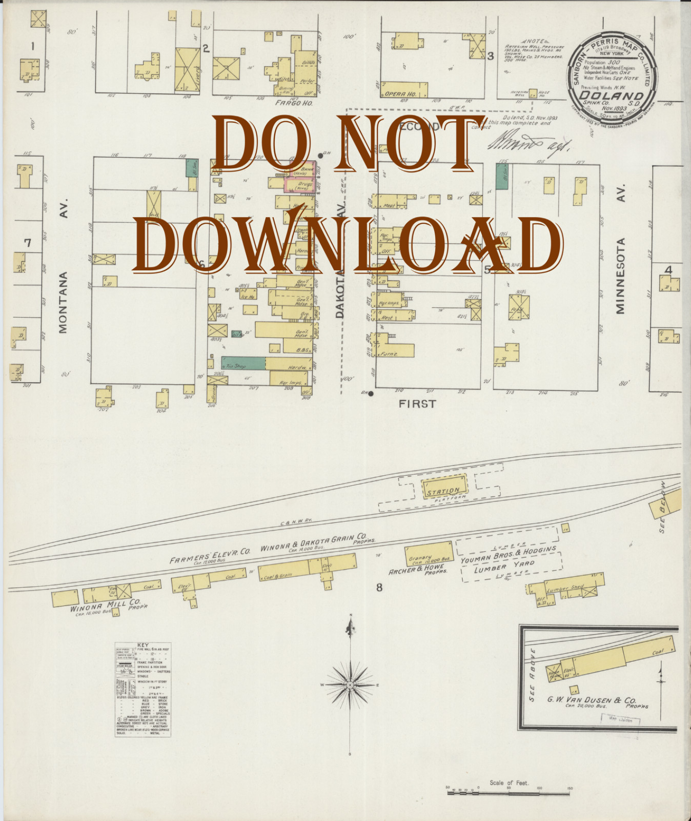 1893 Very Detailed COPY Map Doland South Dakota Perfect for researchers