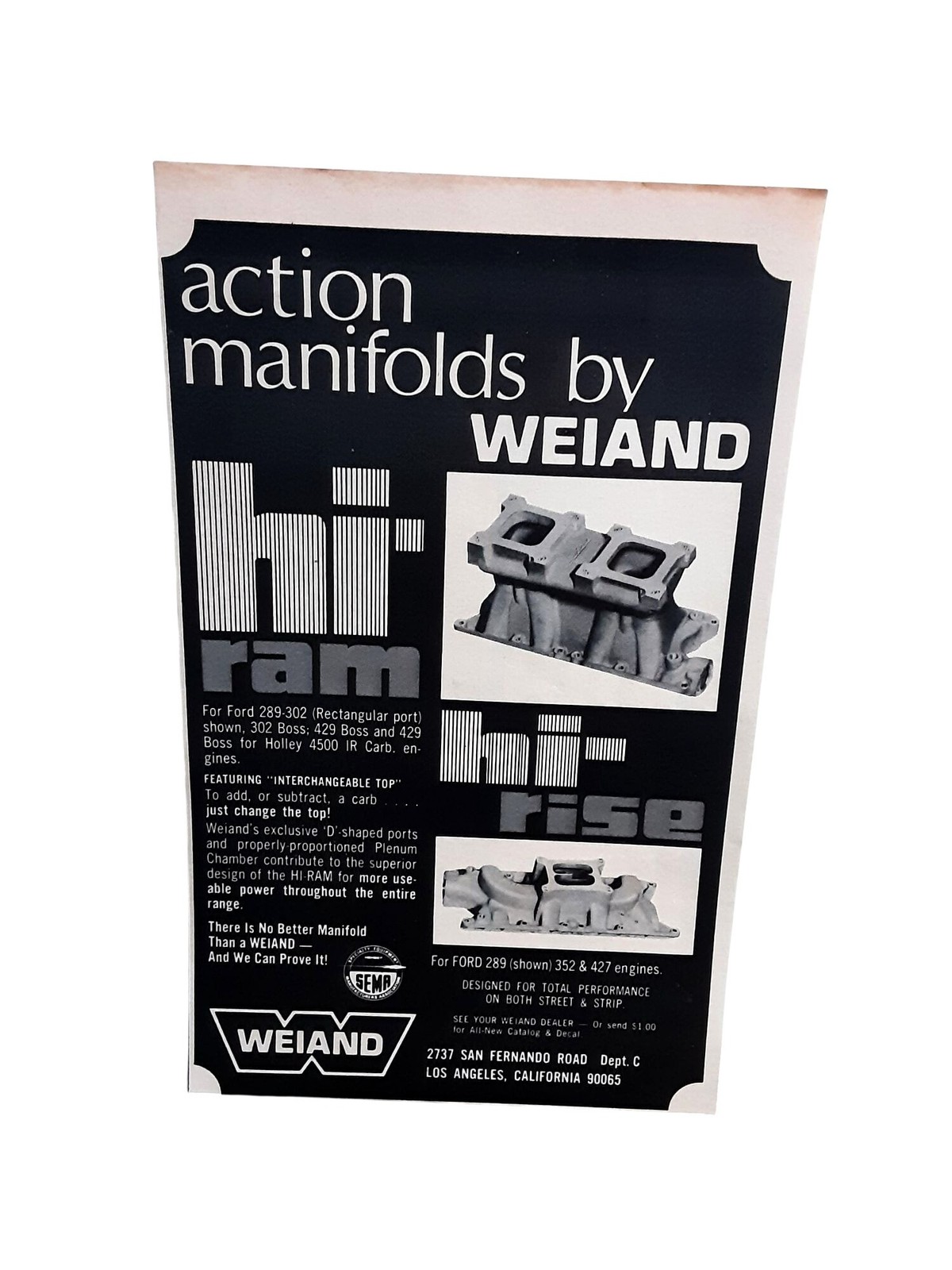 1971 Weiand Hi-Ram Hi-Rise Intake Manifolds Vintage Print Ad Ford 1971 Weiand Hi-Ram Hi-Rise Intake Manifolds Vintage Print Ad Ford
