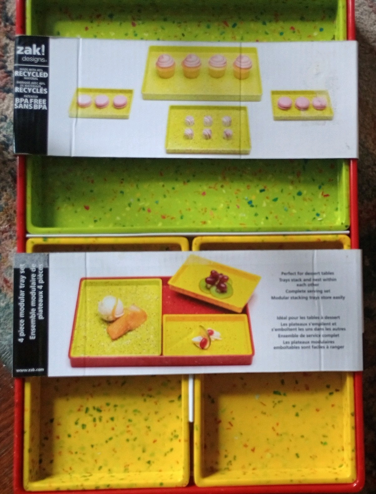 Zak Designs Melamine Speckled Pea Green, Red, Yellow Speckled Really nice set 