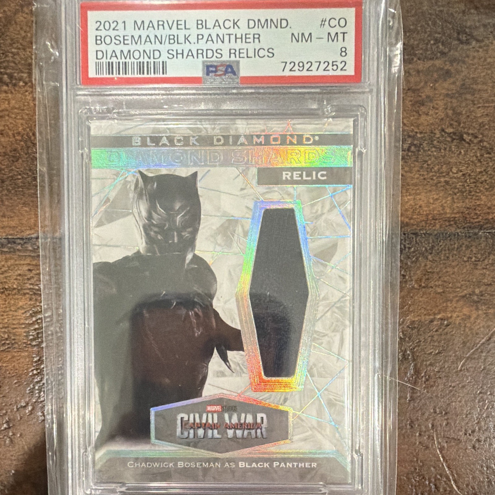 2021 Upper Deck Marvel Black Diamond Diamond Shards Relic Black Panther C0 PSA 8