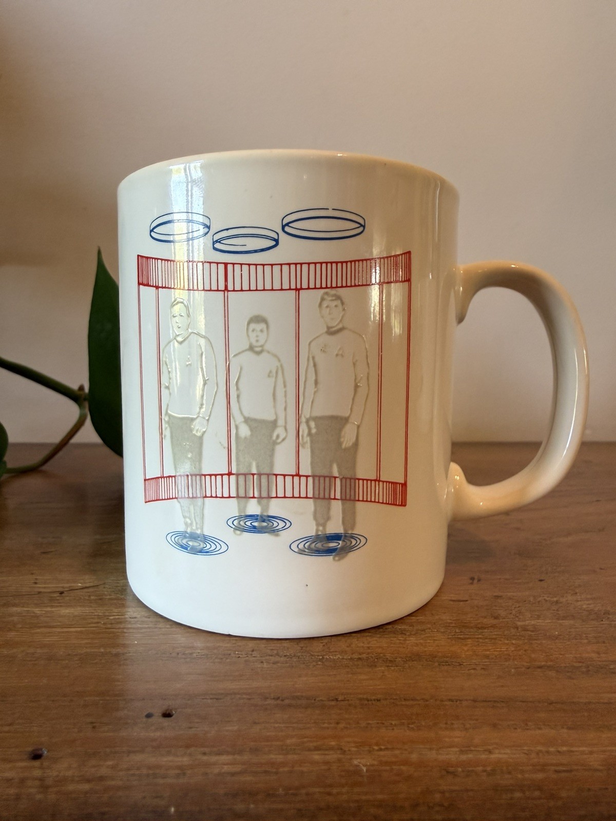 Vtg 1989 STAR TREK Transporter Scene Coffee Mug Cup Kirk Spock McCoy Paramount