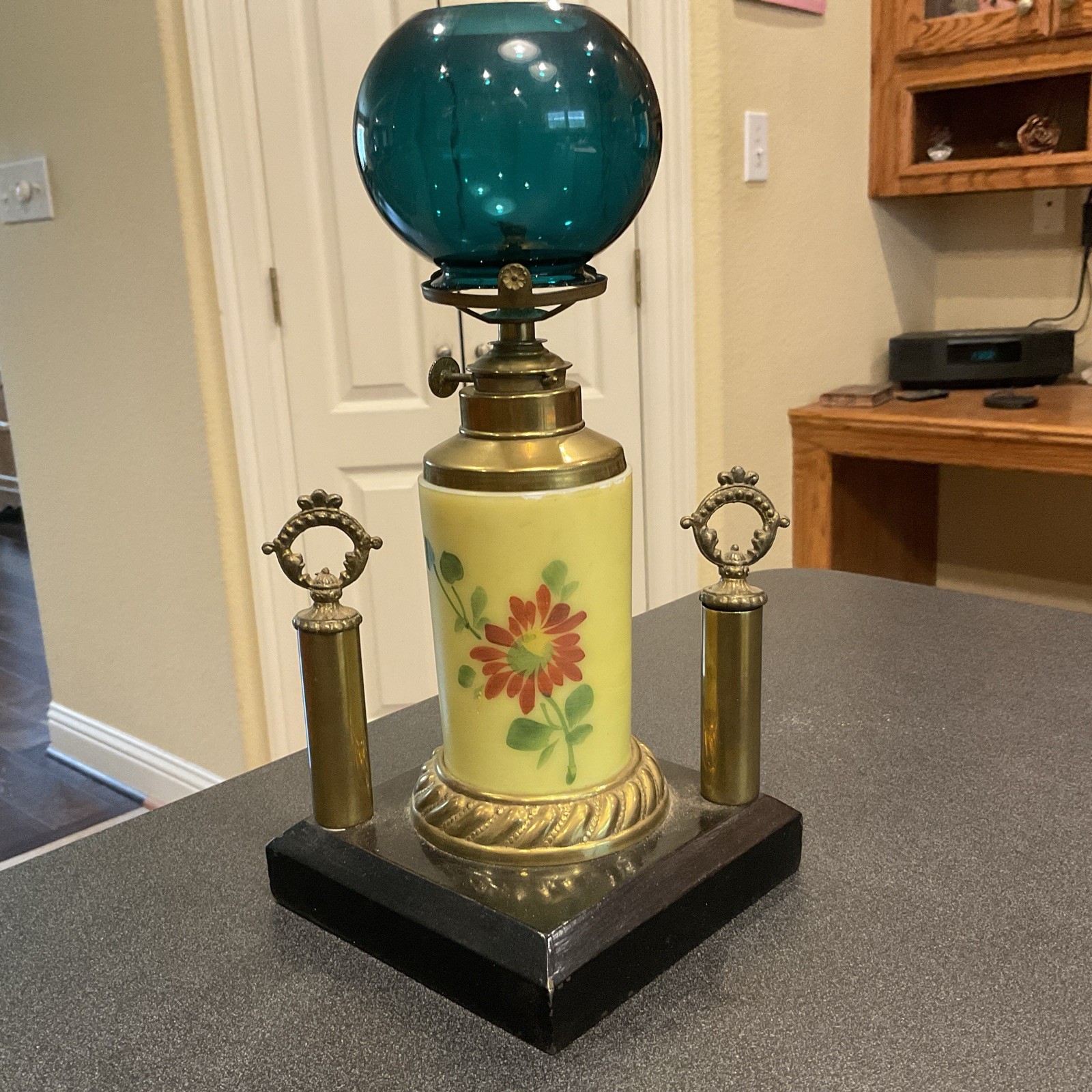 Vintage Cigar Lamp Lighter Emerald Green Glass