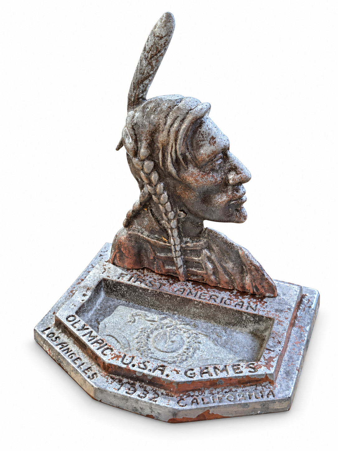 Los Angeles 1932 Olympic Games Indian Head Brass Ashtray by Walter J. Lumbleau