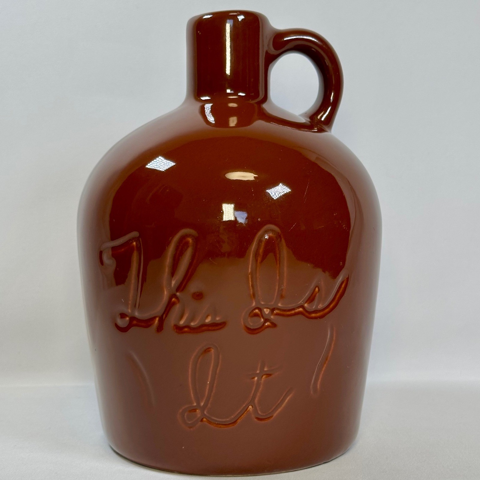 Vintage Brown Glazed Ceramic Whiskey Jug 