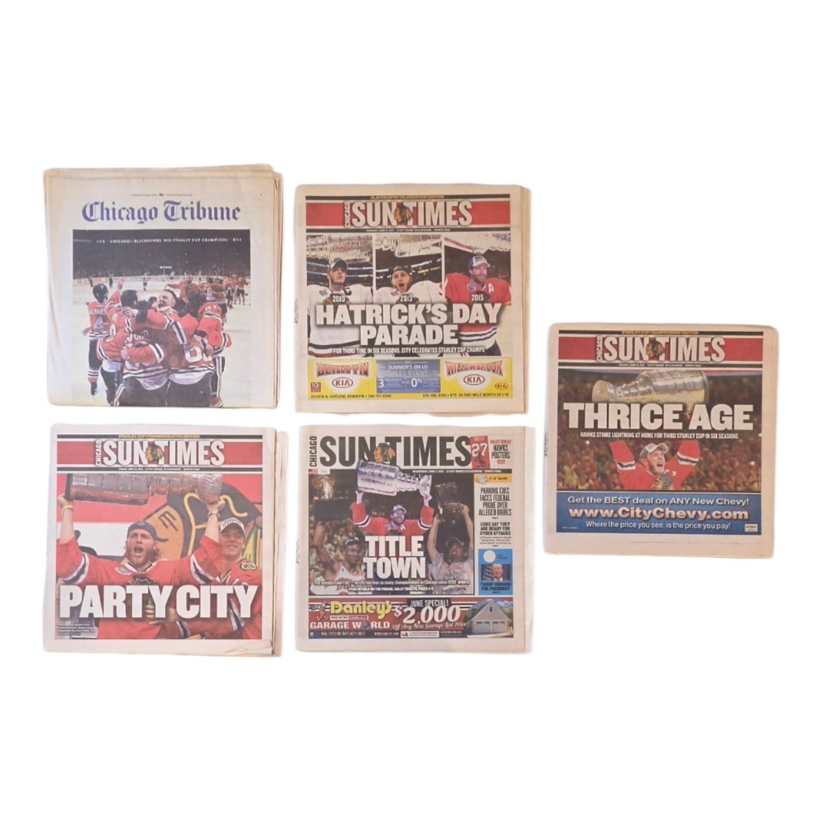 Chicago Tribune and Chicago Sun-Times 2015 Newspaper Blackhawks Win Stanley Cup 
