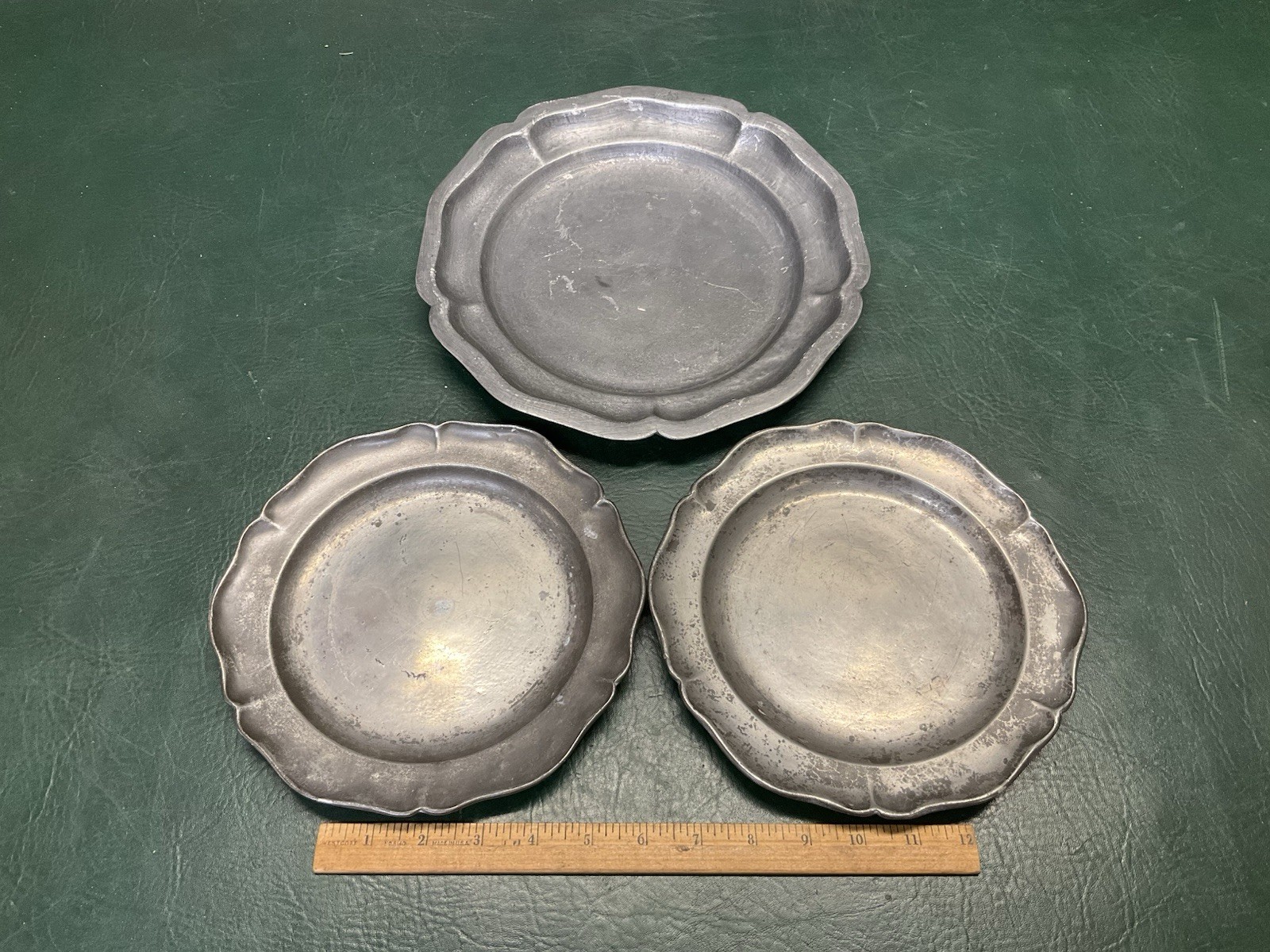 Lot of 3 Antique European Heavy Pewter Hallmarked Plates