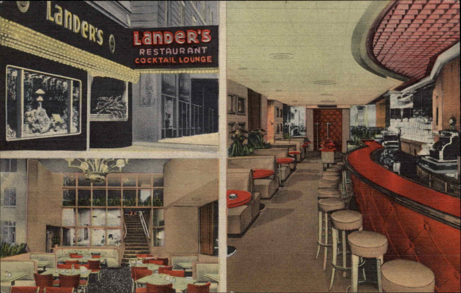 Chicago IL Lander's Restaurant Cocktail Lounge Linen Multi-view Vintage Postcard