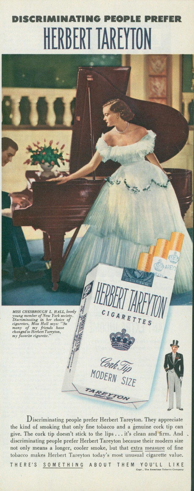 1952 Herbert Tareyton Cigarettes Chesbrough L Hall Gown Piano Vtg Print Ad C7