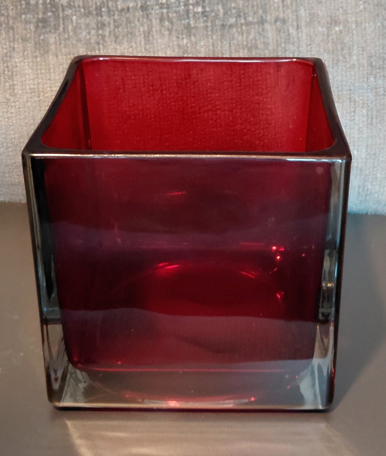 Ruby Red Teleflora Gift Square Glass Flower Vase Made in Poland-EUC Ruby Red Teleflora Gift Square Glass Flower Vase Made in Poland-EUC