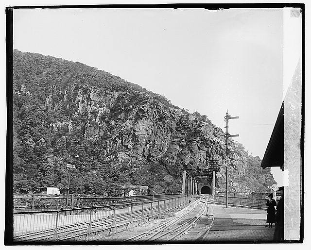 Photo:Harpers Ferry West Virginia 1920 Railroad Bridge Tunnel Mountains