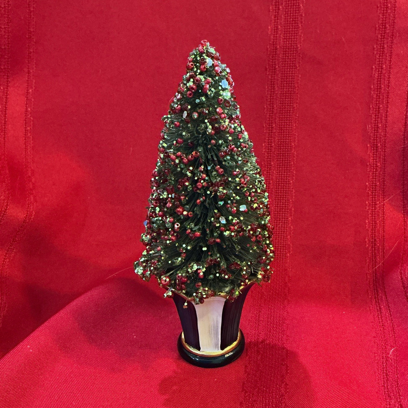 Mackenzie Childs Mini  Christmas Bottle Brush Tree 6 1/2 inches 