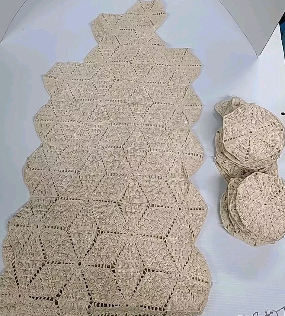 Antique French Crochet   Bed Coverlet  Sofa Table Runner Runner Extra 15