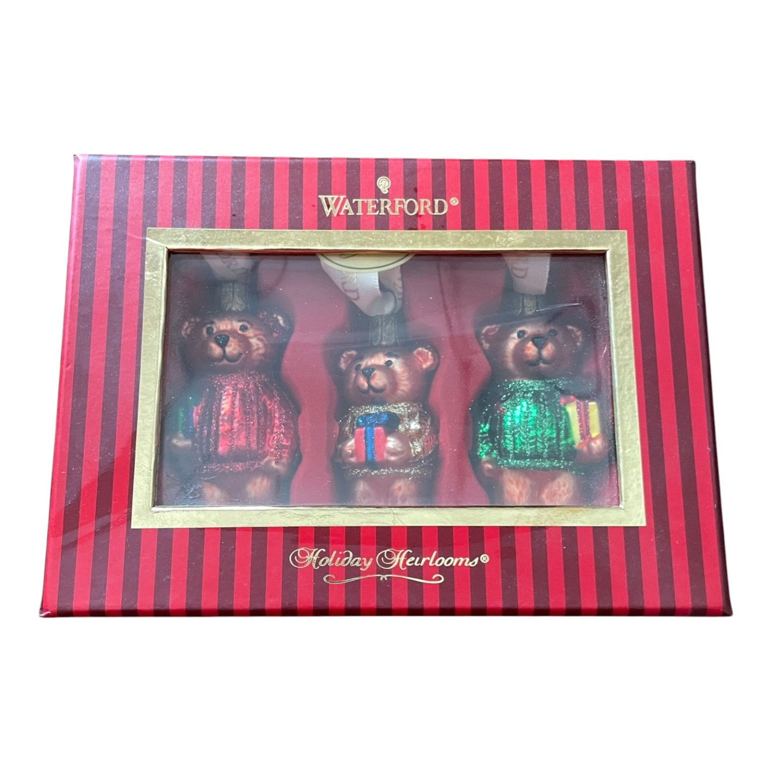 Waterford Holiday Heirlooms Set of 3 Teddy Bear Christmas Ornaments New Box