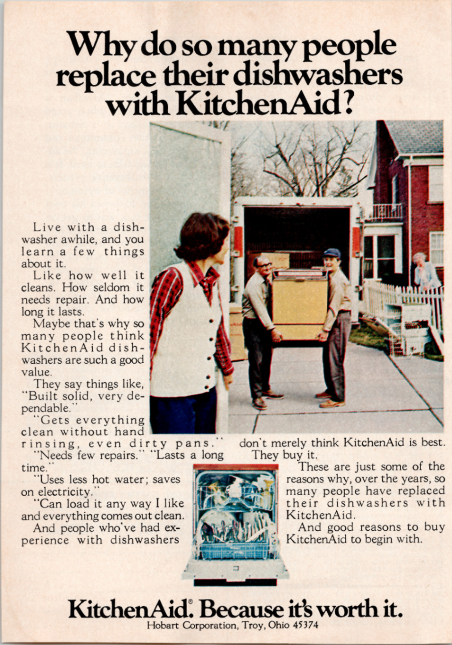 KitchenAid Vintage Magazine Ad 1970s Dishwasher Appliance Retro Original Print KitchenAid Vintage Magazine Ad 1970s Dishwasher Appliance Retro Original Print