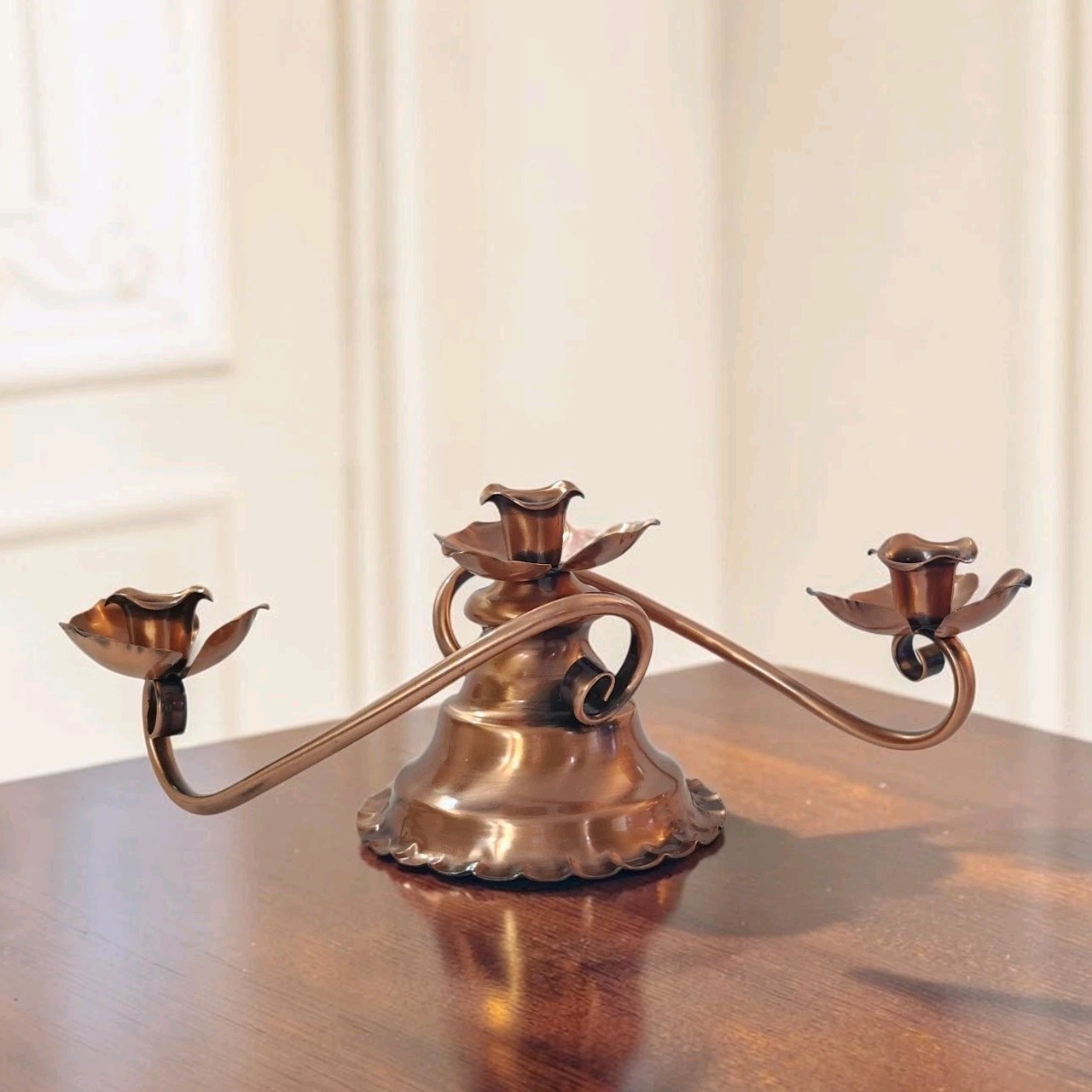 Vtg Gregorian Copper Low Twisted 3 Taper Candelabra Roses Made in USA 5 Vtg Gregorian Copper Low Twisted 3 Taper Candelabra Roses Made in USA 5