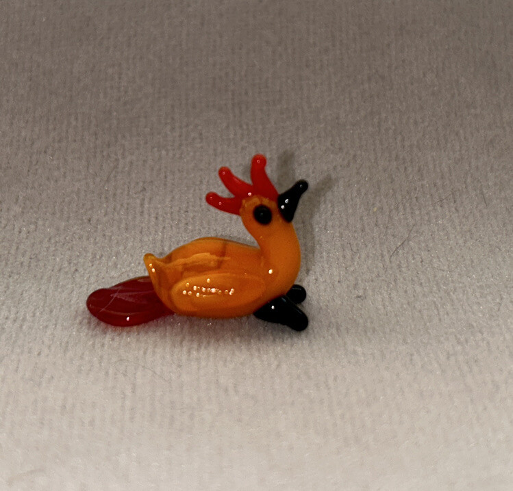 Miniature Tiny Lampwork Flame Hand Blown Glass Orange Rooster Bird Figurine New