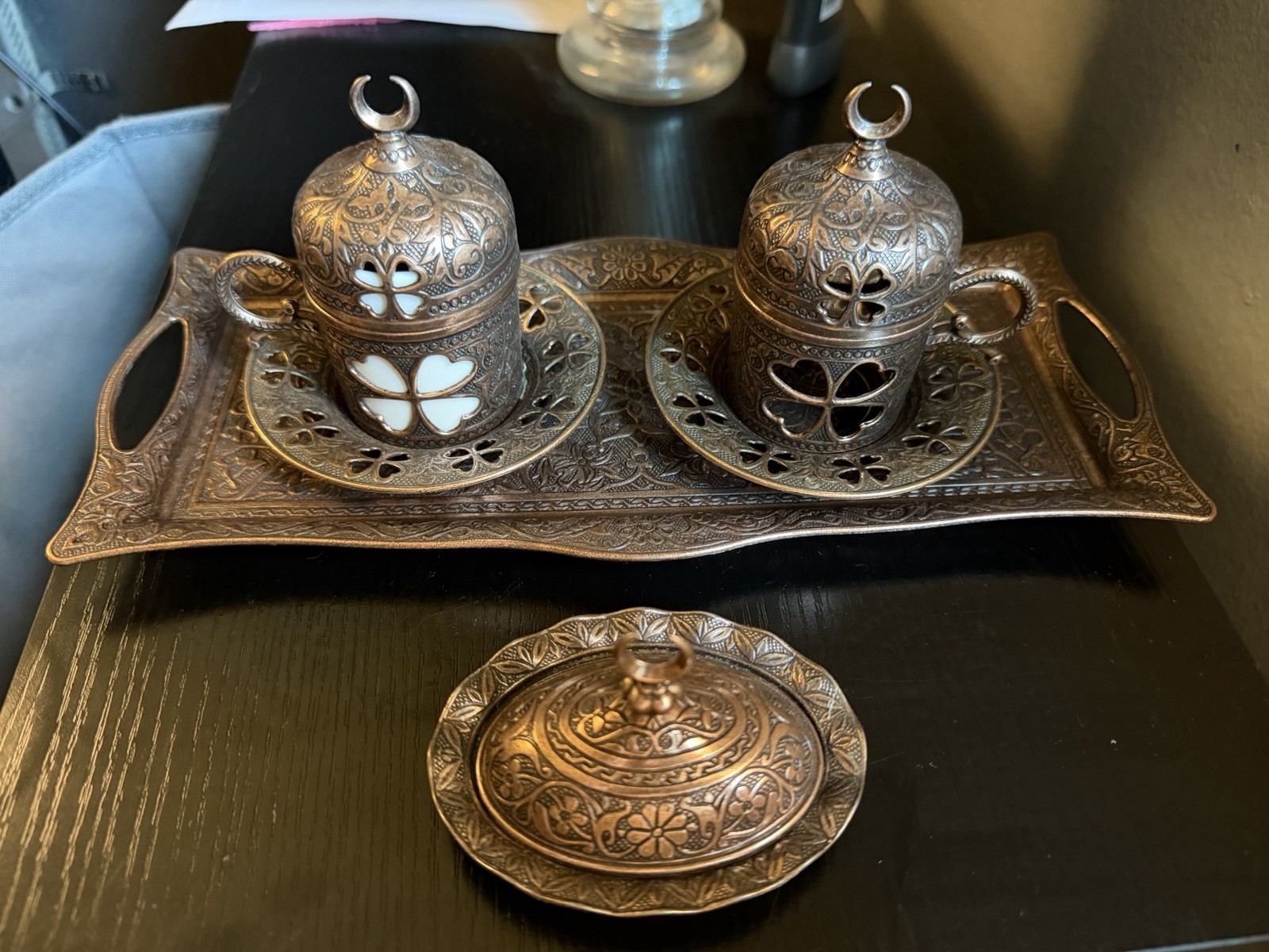 SENA Turkish Ottoman Coffee Set Tray Sugar Bowl 2 Cups 1 Porcelain Missing
