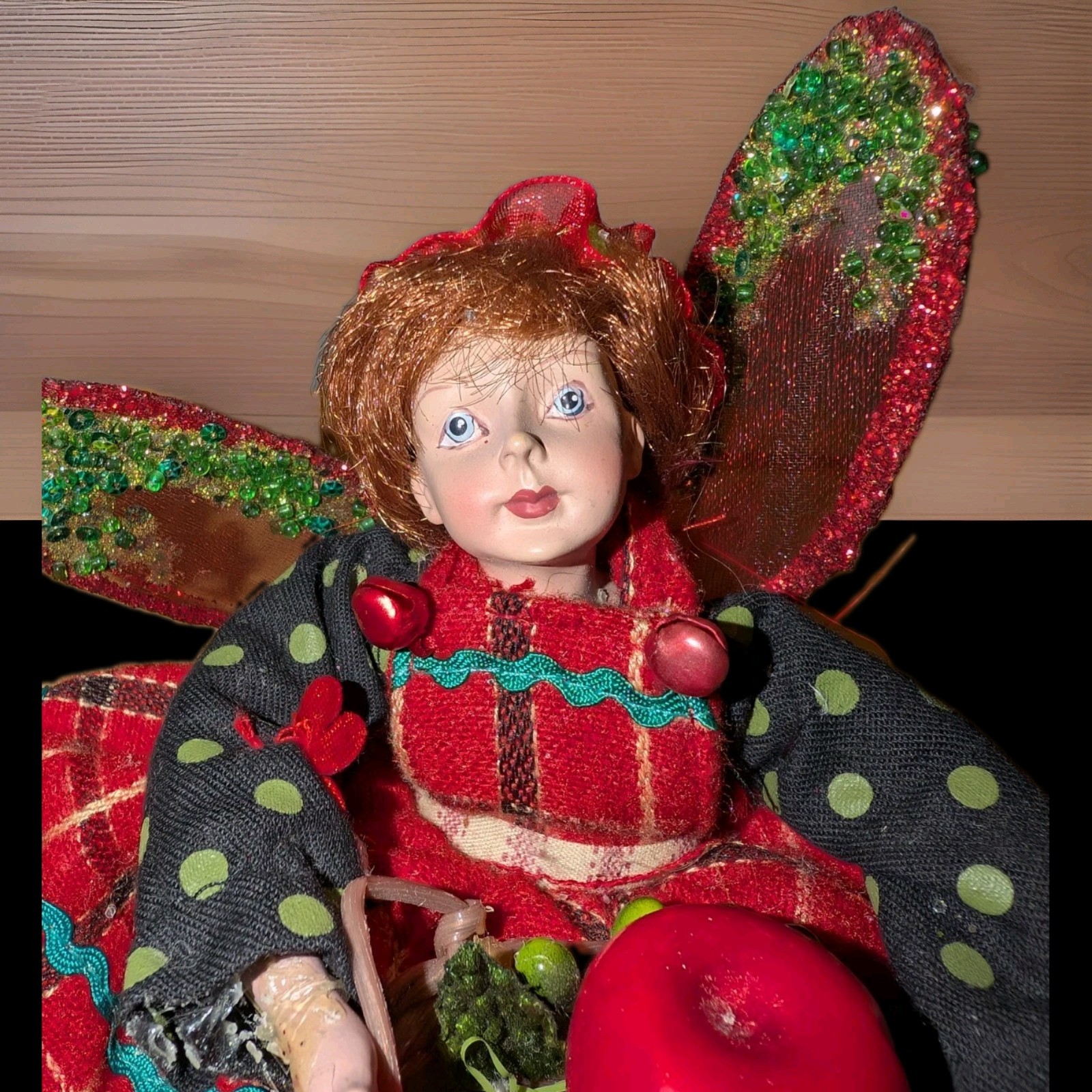 Vintage Winward Fairy Pixie Holding Basket Of Apples Posable Legs