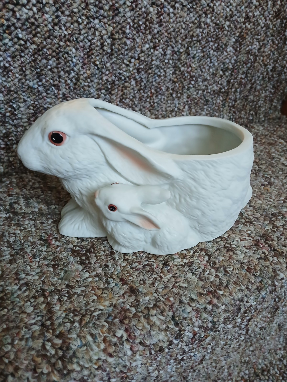 Vintage Easter Bunny Rabbit Mom With Baby Fine Porcelain Planter 1989 Inarco