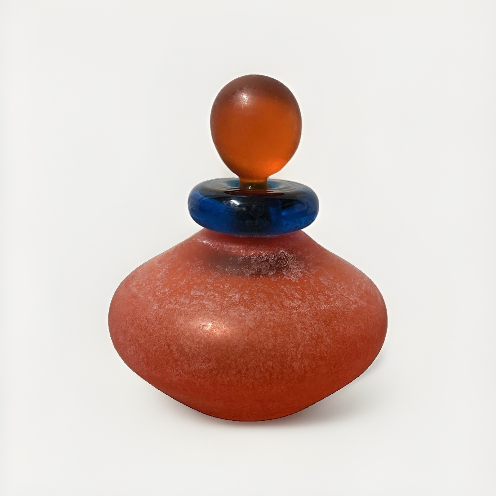 Vintage Franco Moretti Signed Frosted Red Blue Orange Murano Perfume Bottle