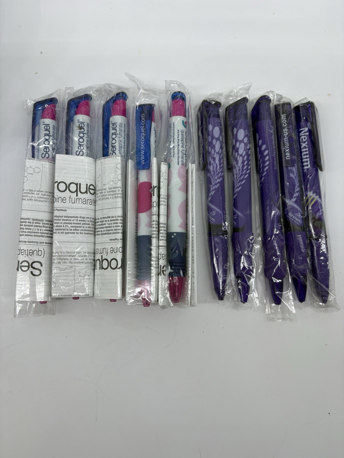 Lot Of 10 Pharmaceutical - 5 Nexium And 5 Seroquel Ink Pens Untested In Plastic