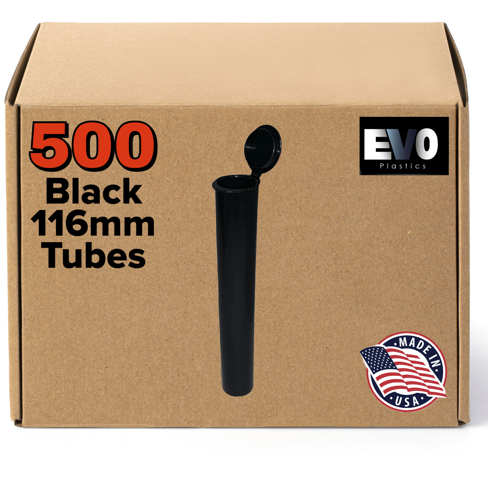 116mm Black Pre Roll Pop Top Tubes - Plastic Storage - 500 count