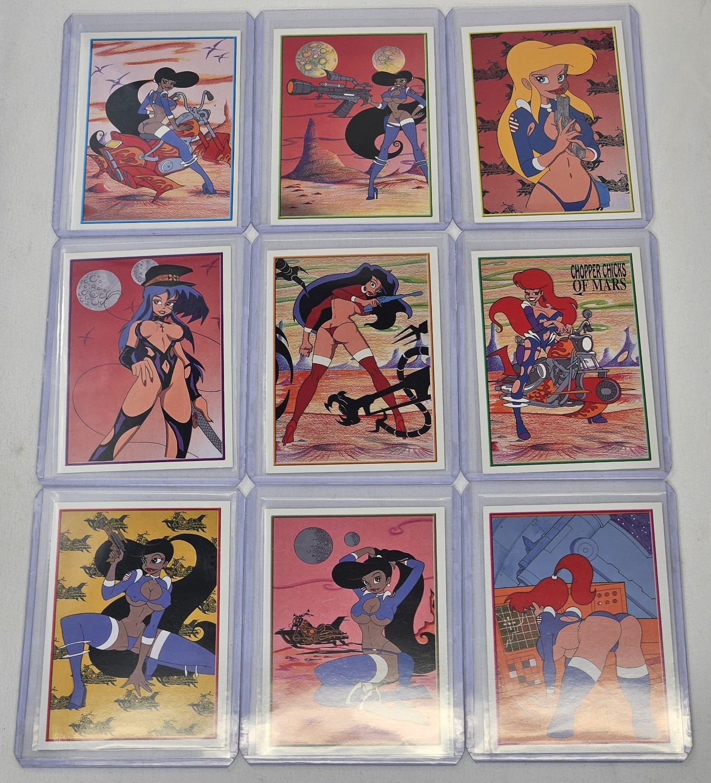 CHOPPER CHICKS of Mars 1997 COMPLETE Promo Card Set 1 - 9  Studio E