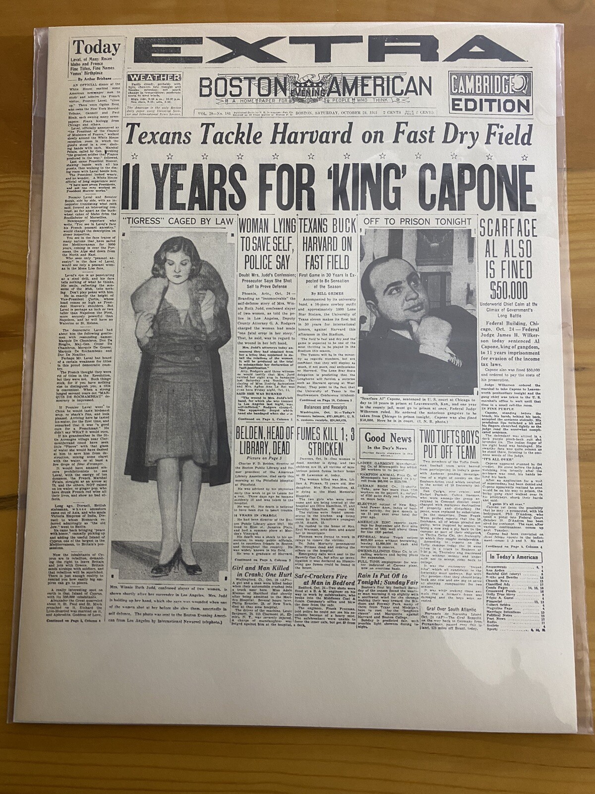 VINTAGE NEWSPAPER HEADLINE ~11 YEARS JAIL MOB GANGSTER AL CAPONE SCARFACE 1931