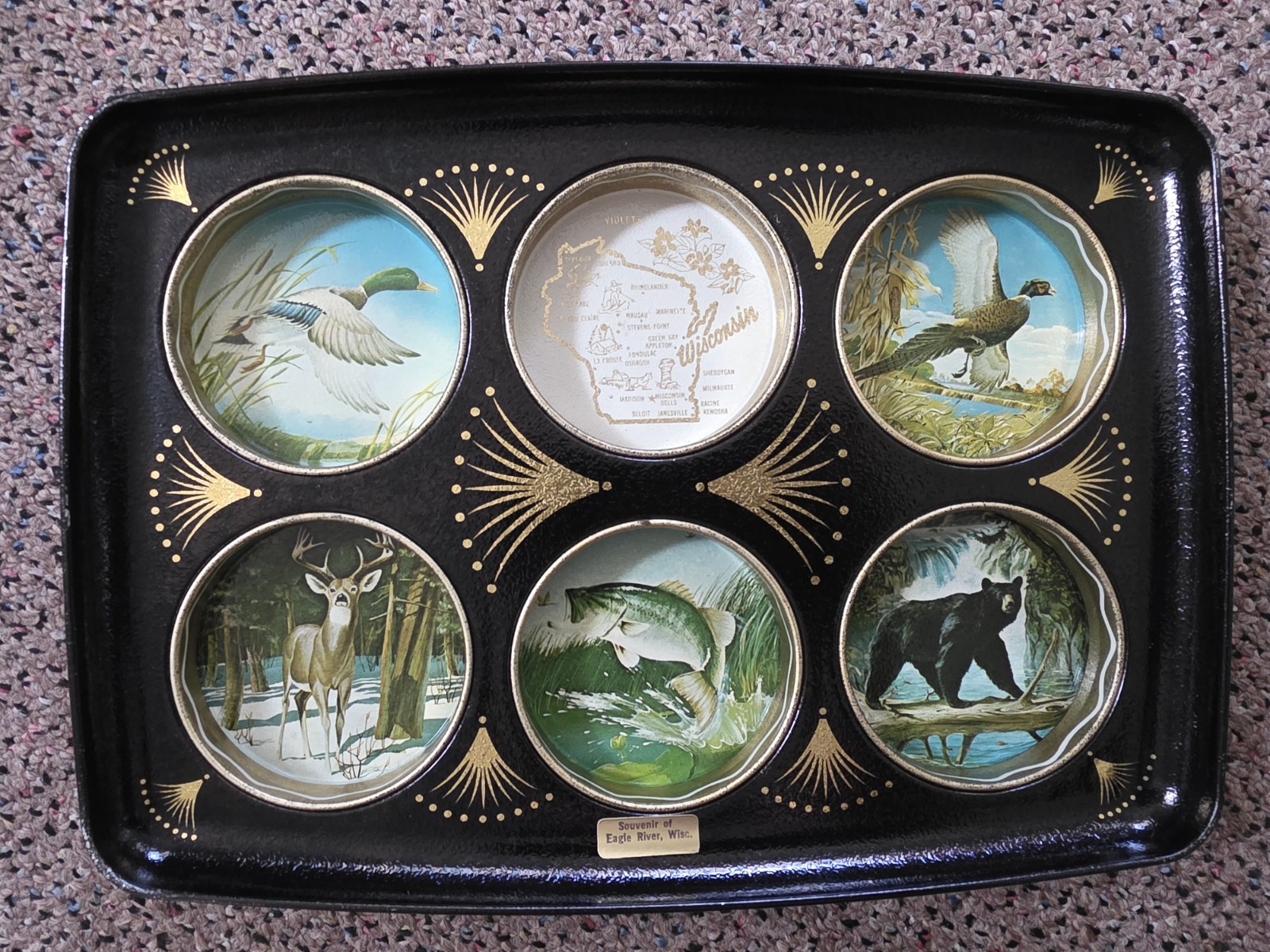 Vintage Tray of Wisconsin Country for Six Glasses and Coasters Eagle River, WI Vintage Tray of Wisconsin Country for Six Glasses and Coasters Eagle River, WI