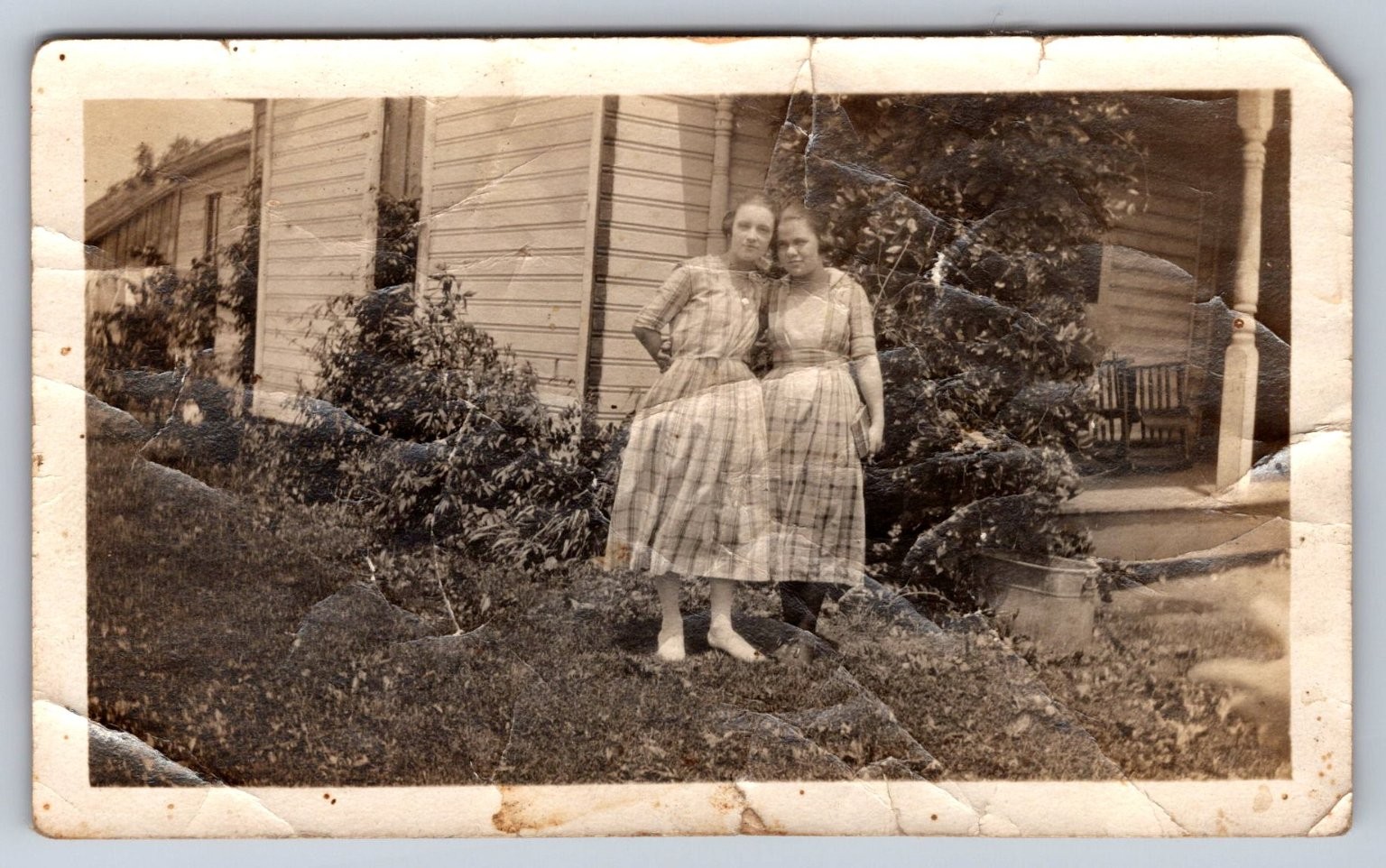 Two Young Women 1930s 1940s Snapshot Photograph Outdoor Portrait Vintage Fashion