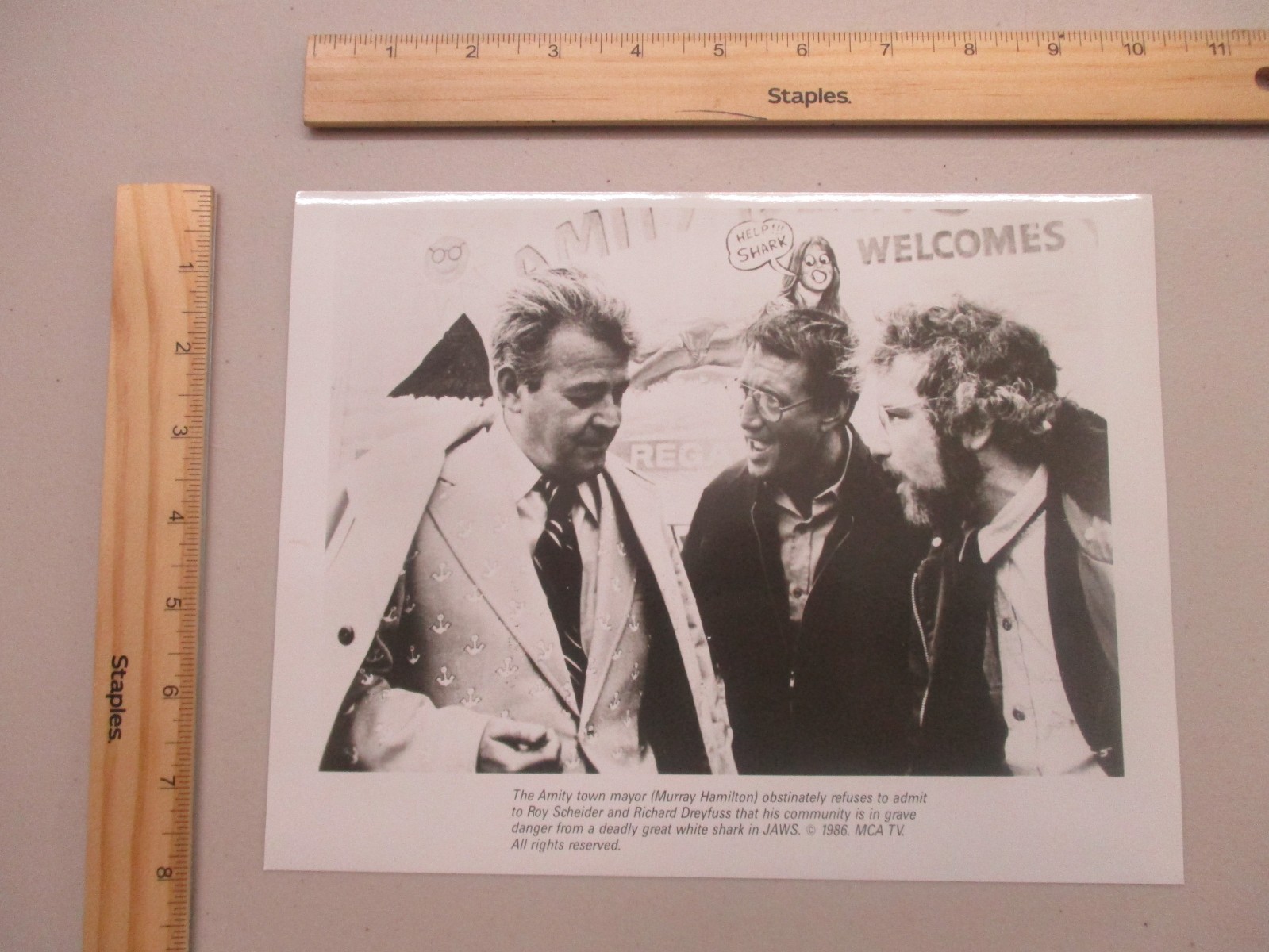 PRESS PROMO PHOTO 1975 MOVIE JAWS ROY SCHEIDER & RICHARD DREYFUSS B&W 8X10 U844